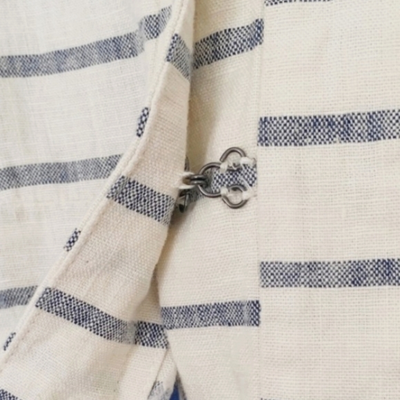 Merona - Striped Linen Crop Jacket - Ivory Cream/ Blue - Size Large - Picture 11 of 12